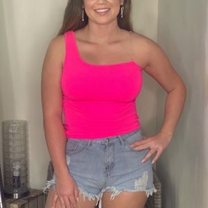 Neon one shoulder tank top